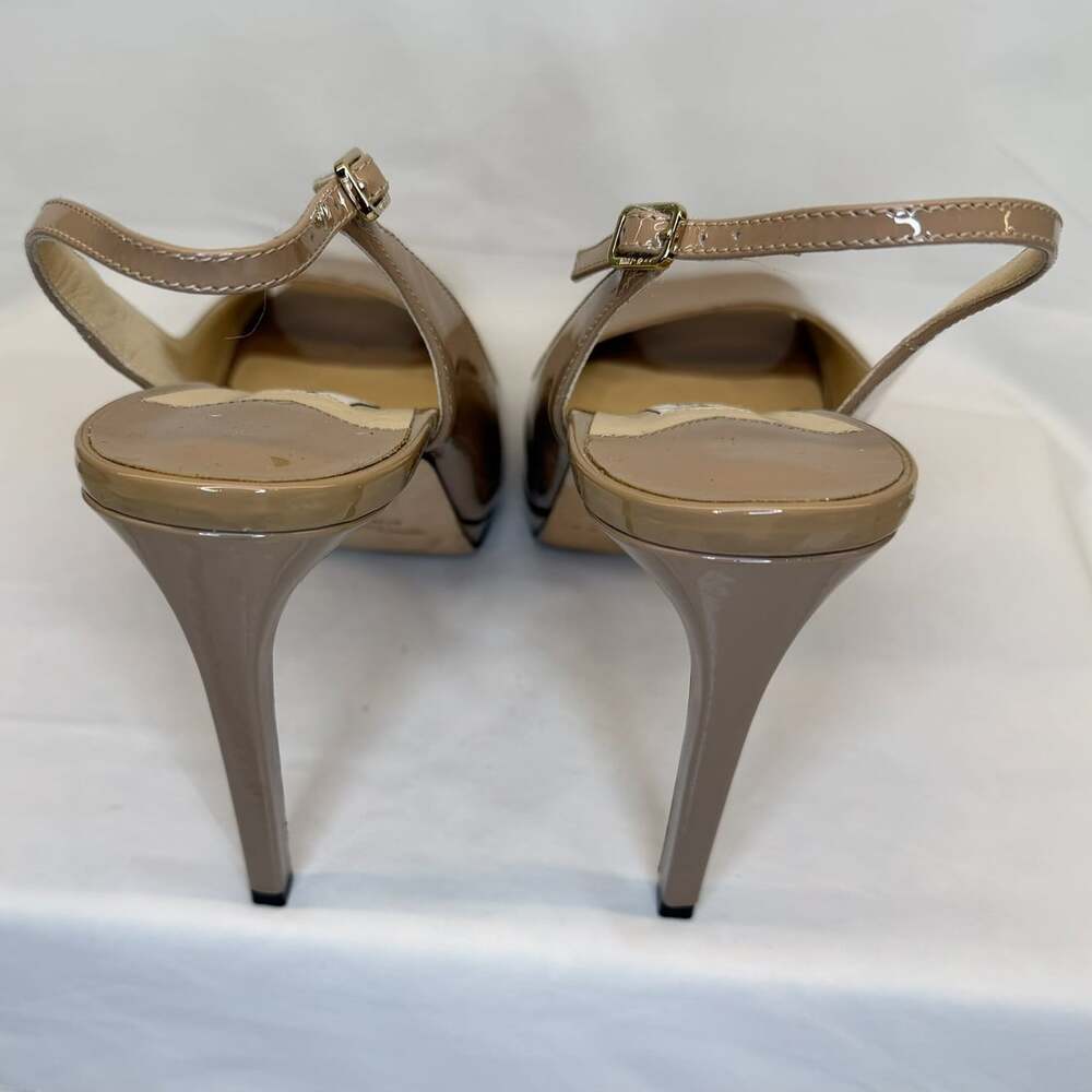 Jimmy Choo Nova 100 Nude Patent Leather Peep Toe Slingback Heels 41.5 Box - Picture 13 of 13